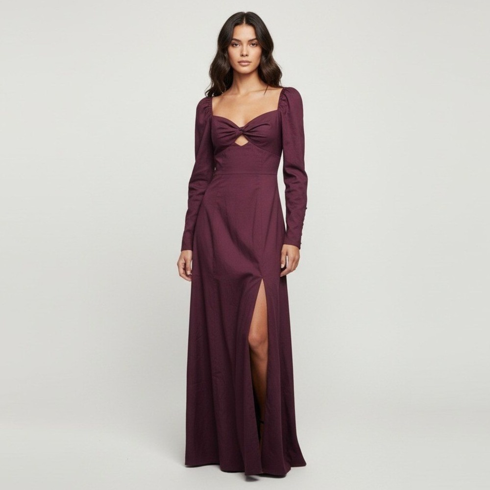 Staud Wells Burgundy Cotton Long Sleeve Cutout Maxi Dress Size 8 Wine Red